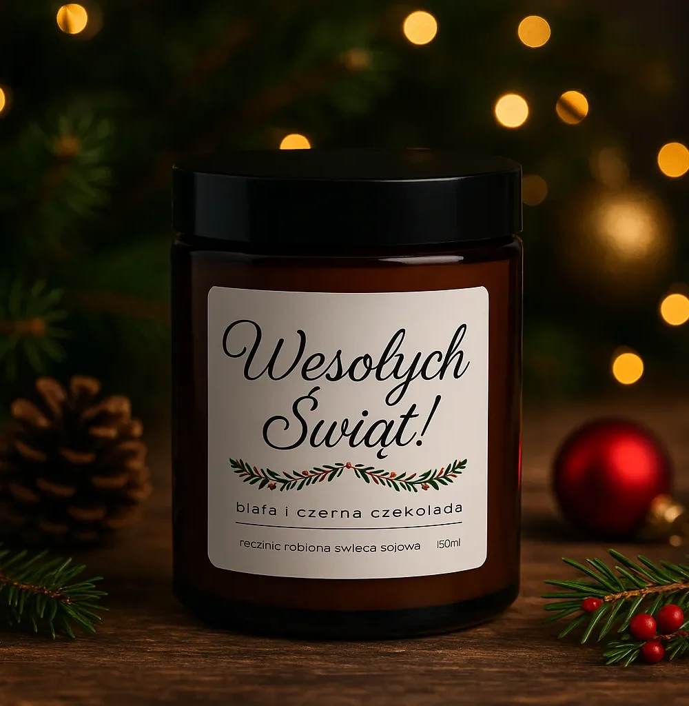ręcznie robiona świeca sojowa, świeca zapachowa, świeca na święta, wesołych świąt