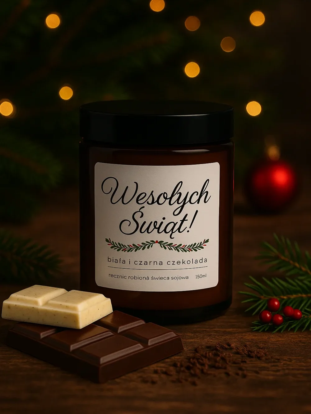 ręcznie robiona świeca sojowa, świeca zapachowa, świeca na święta, wesołych świąt