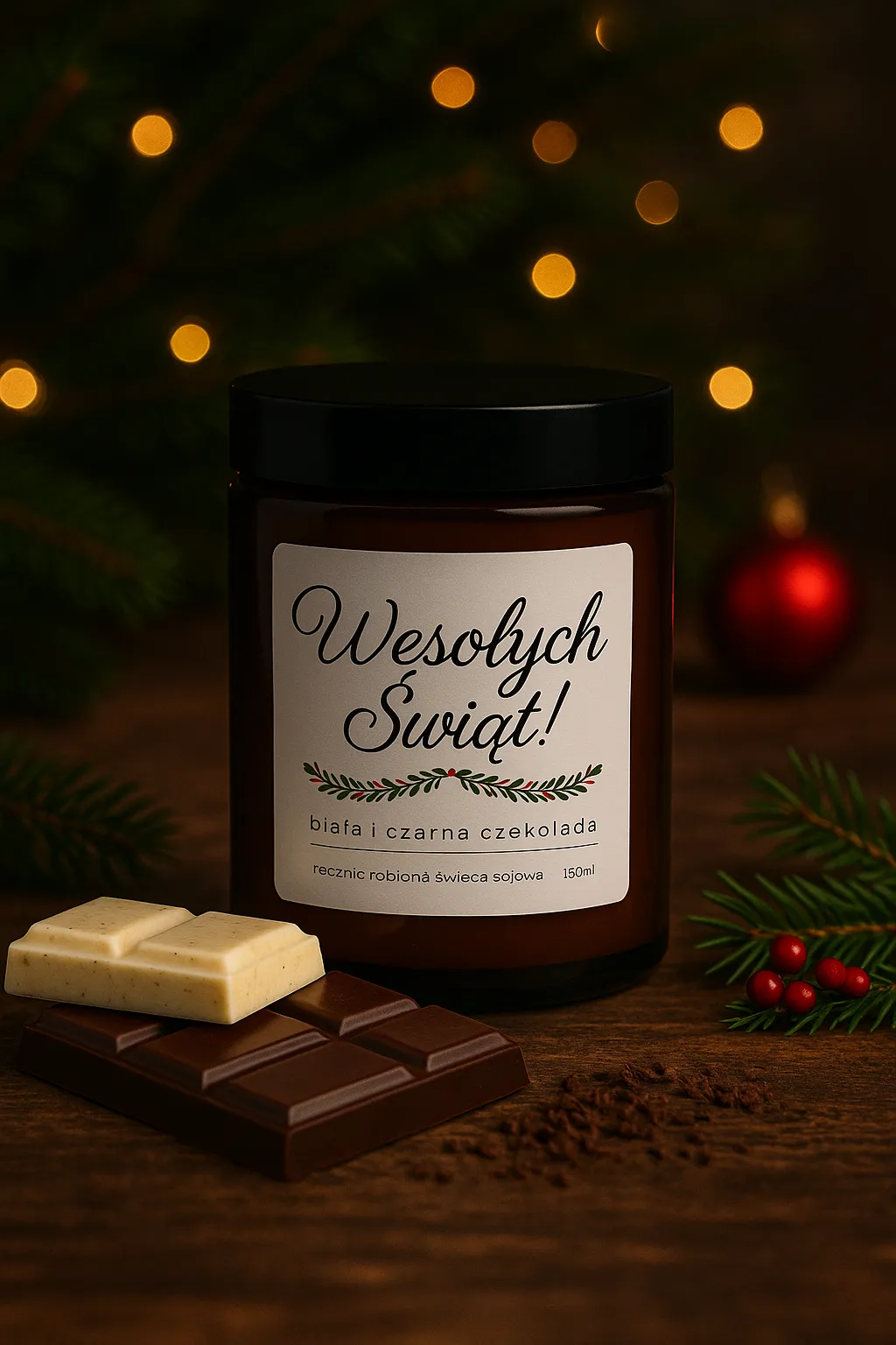 ręcznie robiona świeca sojowa, świeca zapachowa, świeca na święta, wesołych świąt